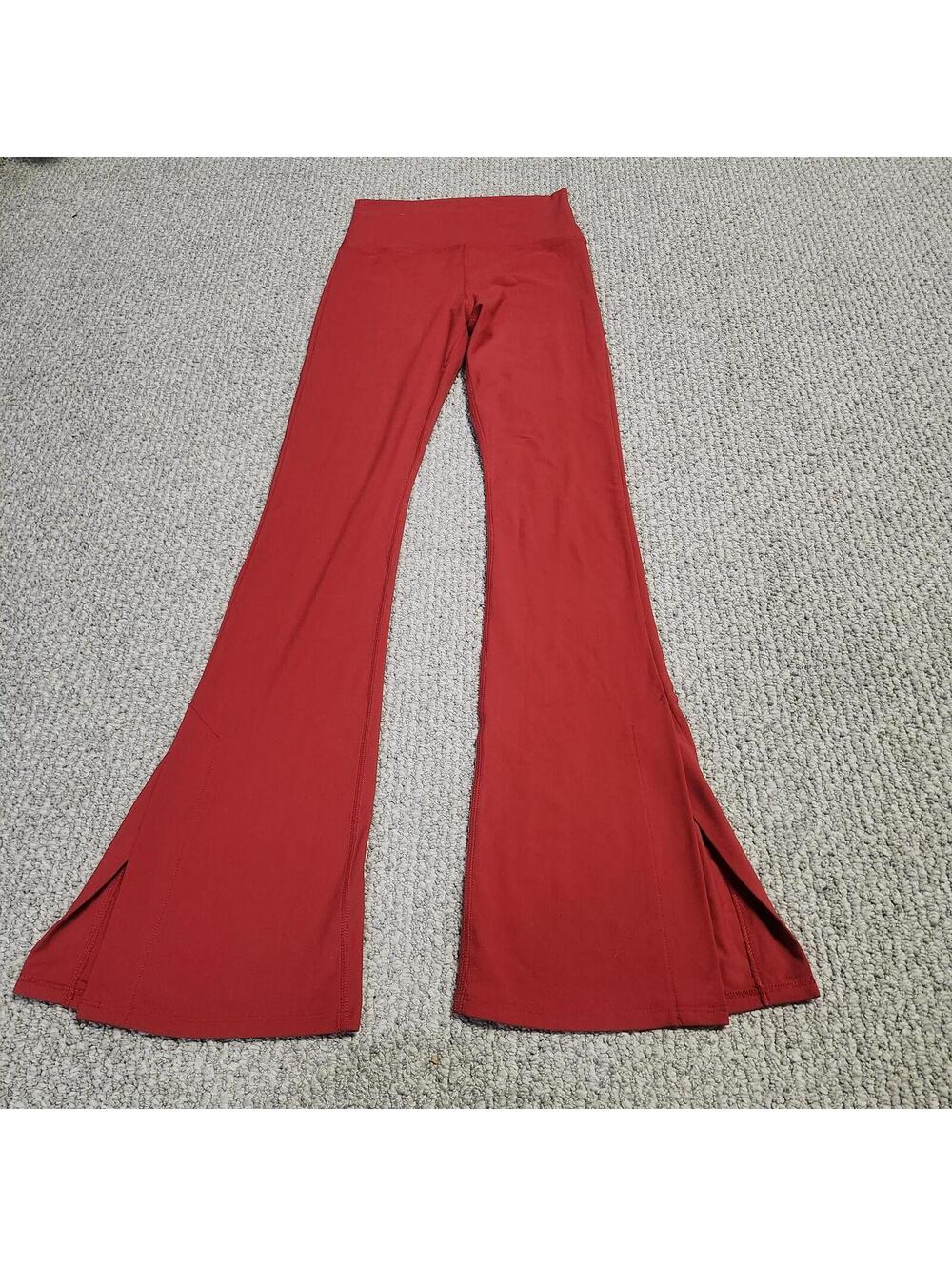 Carbon38 Red Flared Leggings with Side Slits Women's Size Medium